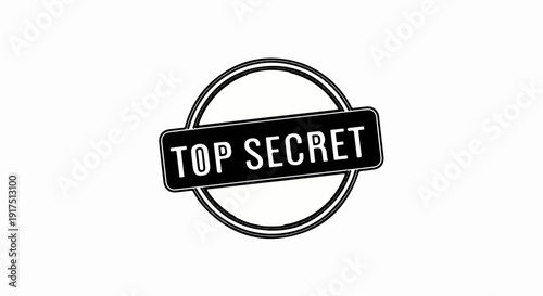 Black and white stamp declaring "TOP SECRET" with concentric circular border