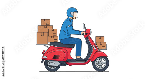 A delivery person on a red scooter carrying cardboard boxes ideal for design projects on transparent background silhouette high quality professional