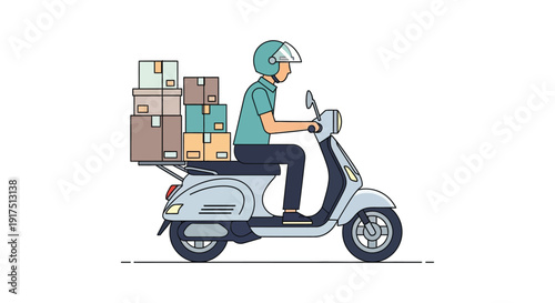 A delivery person riding a scooter with packages showcasing a modern logistical theme on transparent background silhouette high quality professional detailed