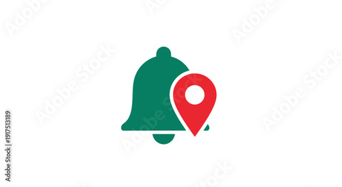Green bell with red location pin.