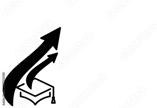 Black graduation cap with two upward-pointing arrows symbolizing progress