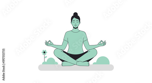 A serene woman practices yoga in the lotus position with a glowing aura presented as a silhouette on transparent background