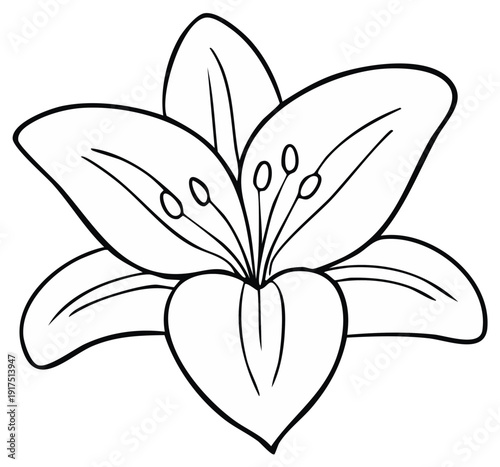 Floral outline illustration with petals and stamen for coloring books, art projects or design elements.