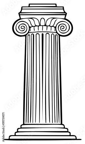 Classical Ionic Column Capital and Shaft with Fluting and Base Isolated Vector Art