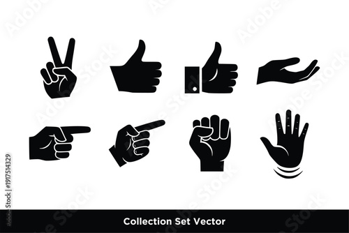 Hand Gestures Silhouette Collection Vector Set