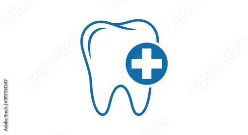 Dental care symbol with tooth and medical cross on white background for health and hygiene concepts