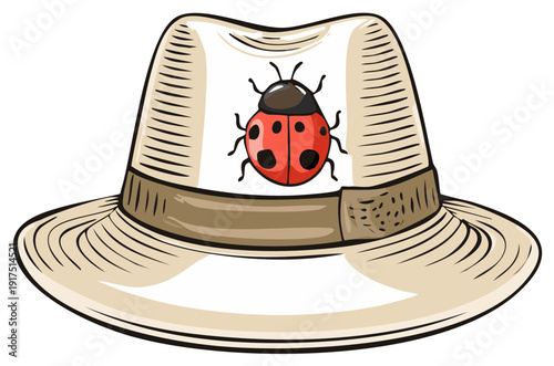 Cartoon Fedora Hat with a Ladybug Illustration on the Front