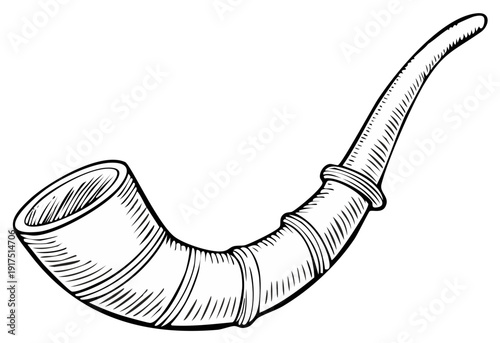 Traditional Jewish Shofar horn musical instrument line art illustration for spiritual celebration