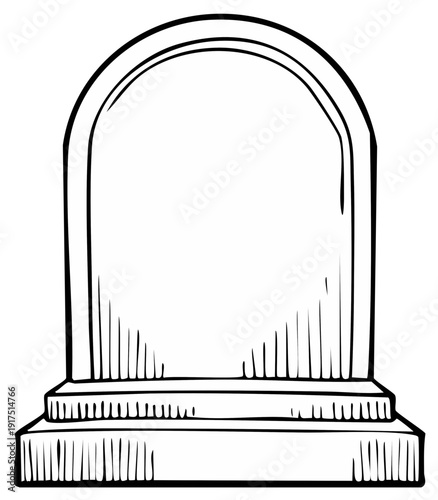 Blank Headstone Monument Sketch with Arch Top and Stone Base