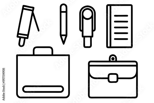 vector icon set of office stationery