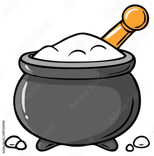 Cute cartoon cauldron with a happy face and a bubbling potion illustration