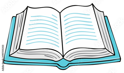 Illustrated open book showing blank lined pages with a vibrant blue cover symbolizing education and knowledge