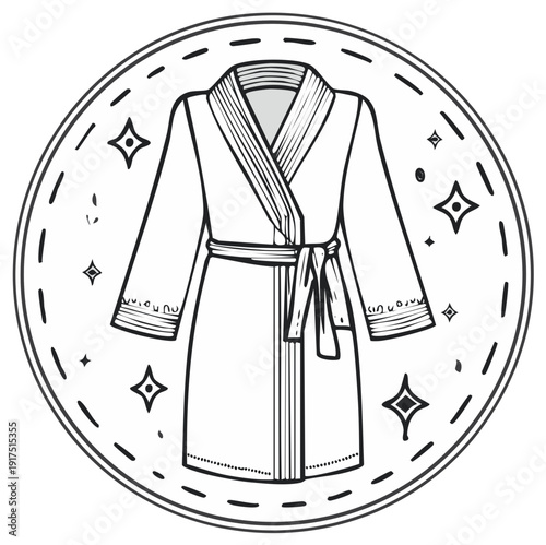 Robe Outline in Circle with Decorative Border and Stars, Isolated Illustration