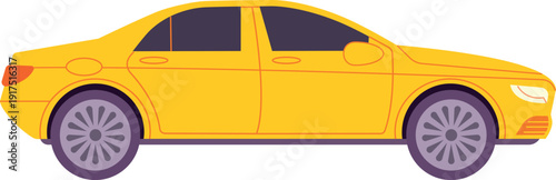 Yellow sedan side view. Taxi car icon