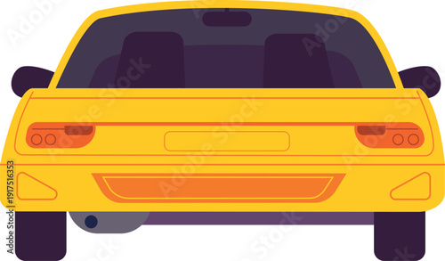 Auto rear view. Yellow sedan car icon