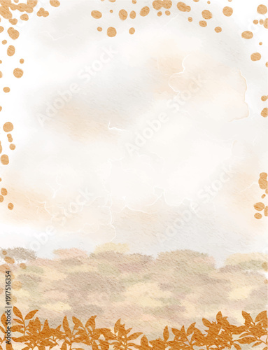 cute abstract watercolor illustration of white cloud blue sky, flower garden field, green forest, meadow hill scenery background wallpaper