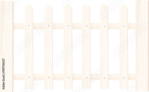 Rustic plank fence. White wood picket palisade