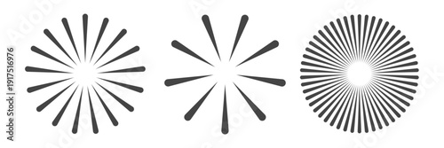 Sunburst radial line pattern. Circular line shape, ray lights 