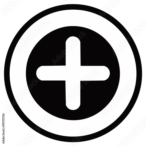 Simple black and white circle icon with a white plus symbol inside.