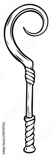 Stylized Crook Staff with Swirled Grip and Hooked Top