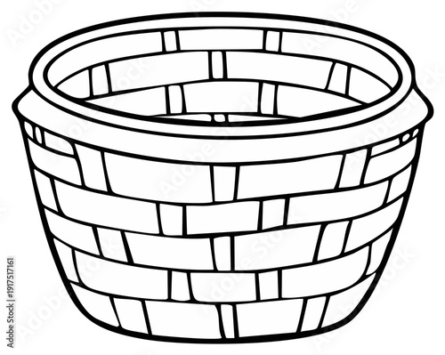 Simple woven basket illustration, black and white design for various applications