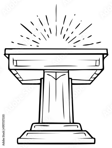 Geometric pedestal with emanating light rays illustration