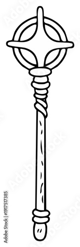 Black and white cartoon illustration of a mace or staff weapon