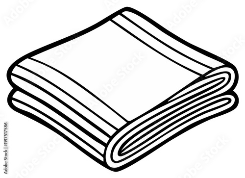 Neatly folded towel or blanket, simple black and white line art illustration