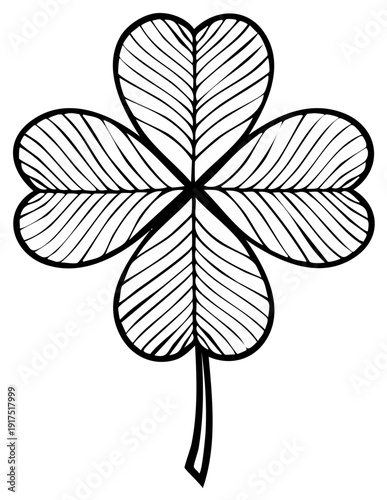 Simple black and white line drawing of a four leaf clover