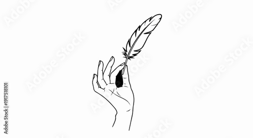 Elegant hand holding quill, symbolizing writing and creativity