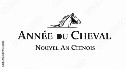 Elegant horse head silhouette above French text marking Chinese New Year of the Horse