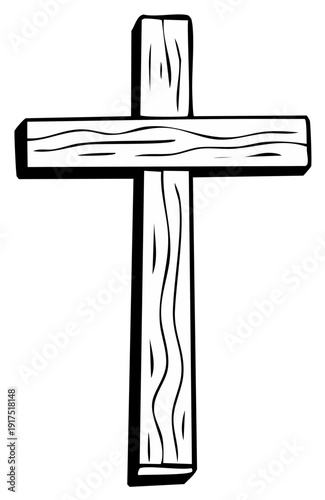Simple wooden cross symbol of faith in black and white