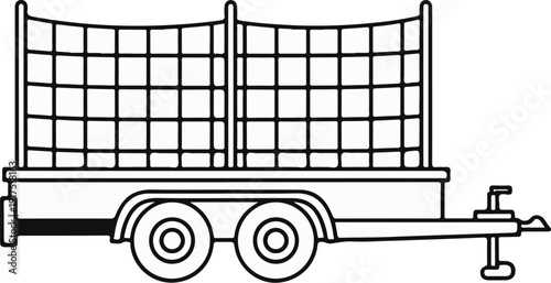 Dual-axle trailer with a netted cargo enclosure and hitch
