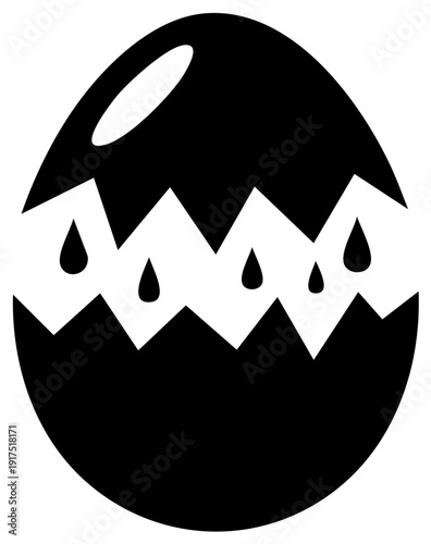 Symbolic cracked egg with dripping liquid graphic illustration
