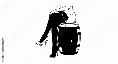 Elegant legs in thigh-highs and heels perched on a barrel