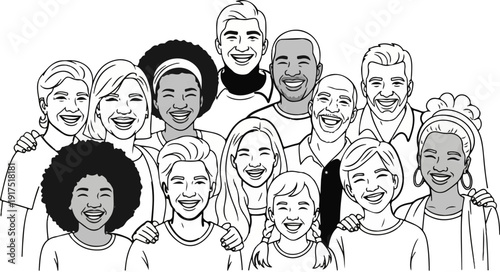 Diverse group of people smiling and laughing together