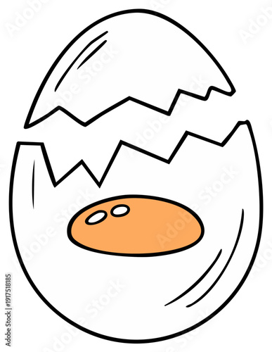 Cartoon cracked egg with bright orange yolk and white albumen