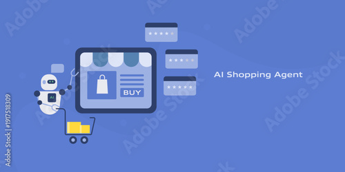 Enterprise AI shopping agent, automatic ecommerce cart management, product purchase aligned with customer rating analytics, digital retail structure. 
