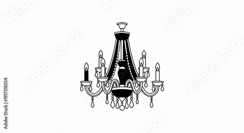 Elaborate black and white illustration of a classic candle chandelier