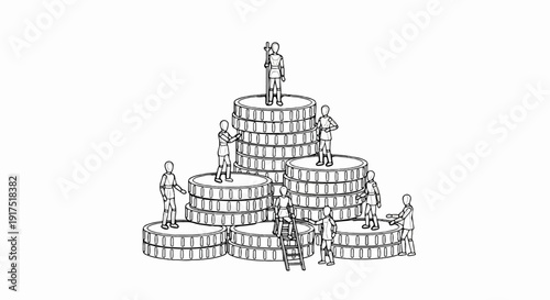 Figures climbing stacks of coins