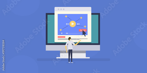 Cursor selection initiates Skip AD control, uninterrupted video playback on streaming platform.