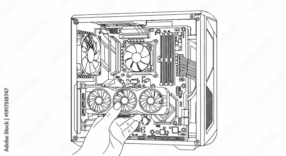 Obraz premium Hand assembling internal components of a computer tower