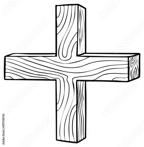 Wooden cross illustration with detailed woodgrain texture, religious symbol.