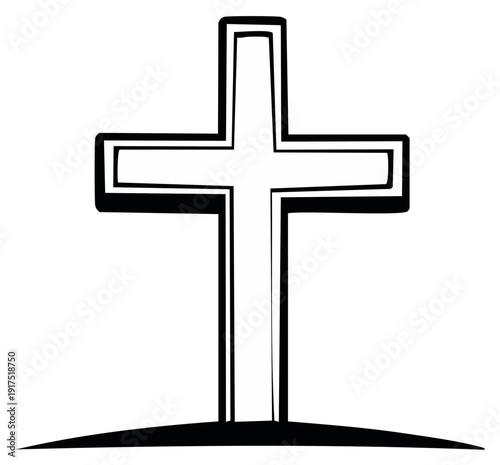 Simple outline of a Christian cross with a double border on a plain surface