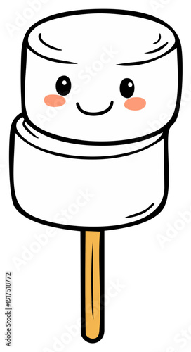 Adorable cartoon marshmallow pop with a happy smiling face on a stick sweet snack illustration