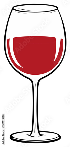 A glass filled with red wine illustration with simple black outlines