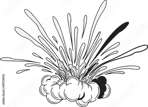 Energetic splash and smoke burst from an explosive event