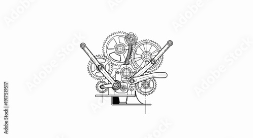 Intricate blueprint diagram of a complex mechanical gear system