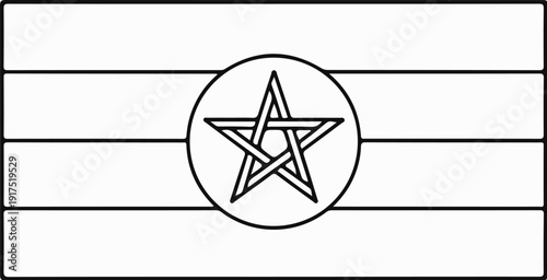 Flag with horizontal stripes and a five-pointed star inside a circle