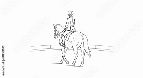 Equestrian rider in formal attire on horse in enclosed arena